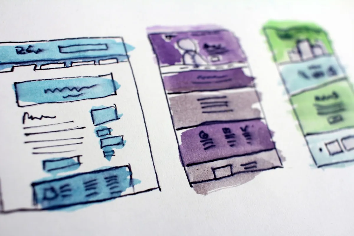 Croquis de maquettes de pages web, première étape de la conception